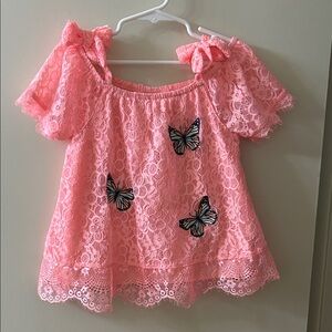 Nicole Miller Pink Lace Butterfly Kids Blouse